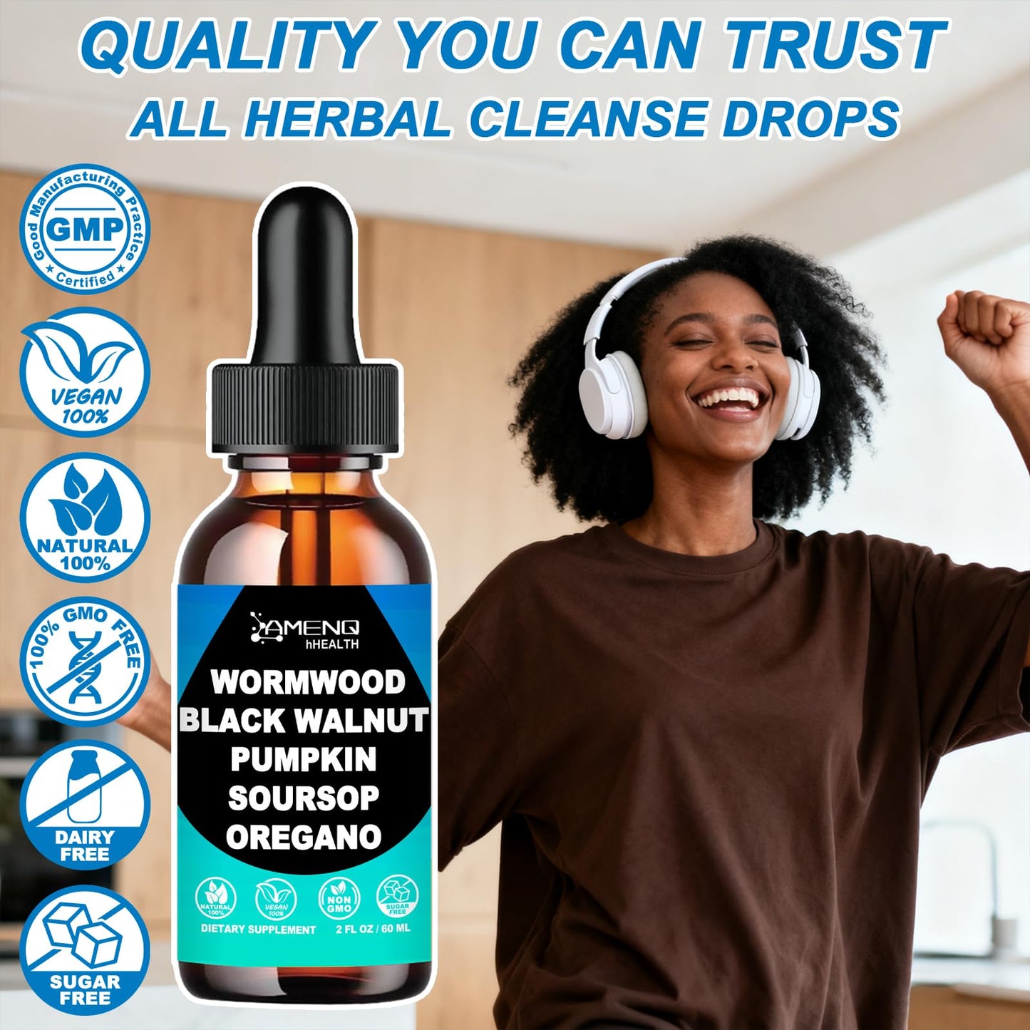 Wormwood Black Walnut Clove Cleanse for Humans Liquid Drops, Gut Cleanse & Digestive Supplement W/Clove, Oregano, Soursop & Pumpkin for Elimination Detox