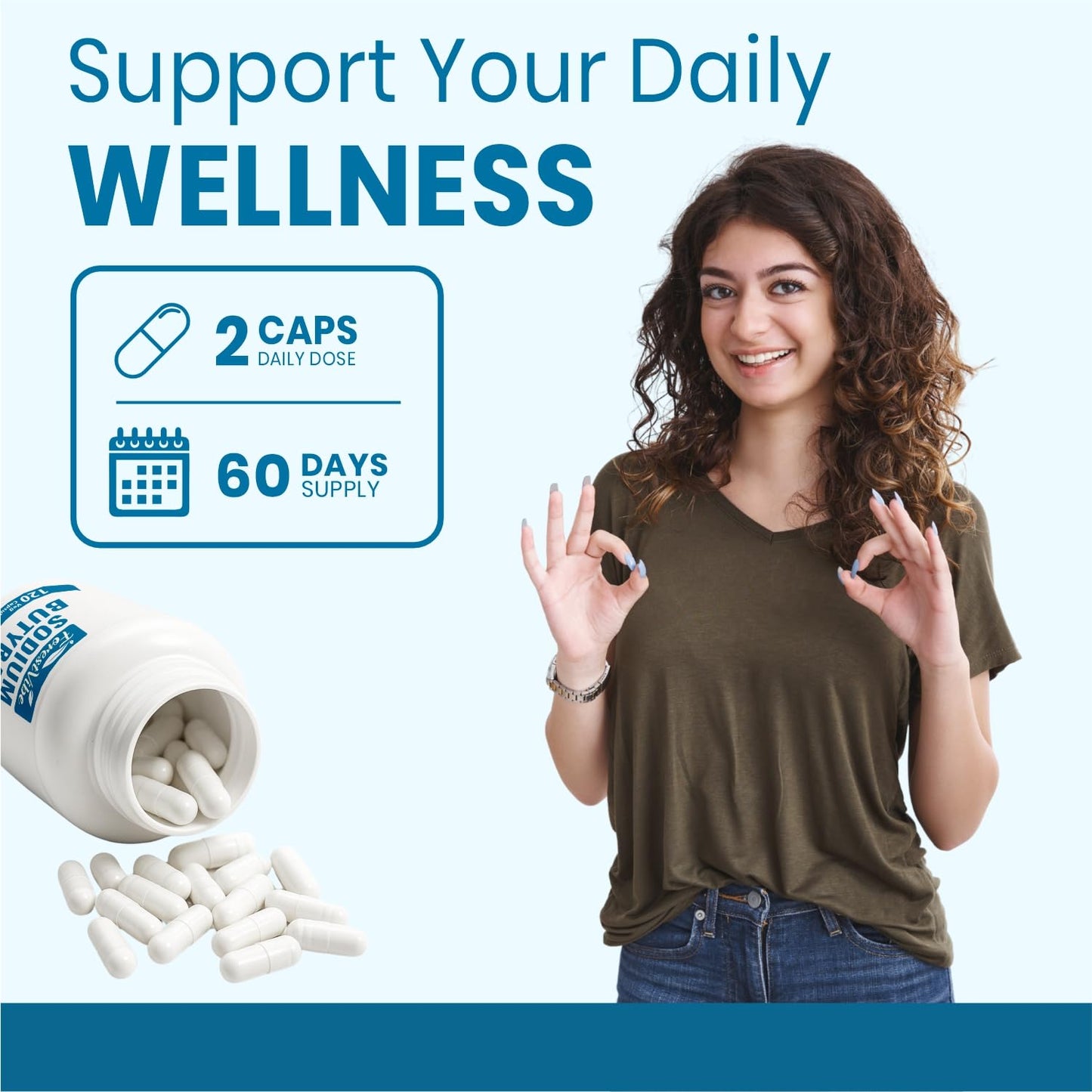 ForestVibe Sodium Butyrate Supplement 1200mg, Yielding 960mg Butyric Acid, 120 Vegan Capsules, 2 Month Supply, Non-GMO