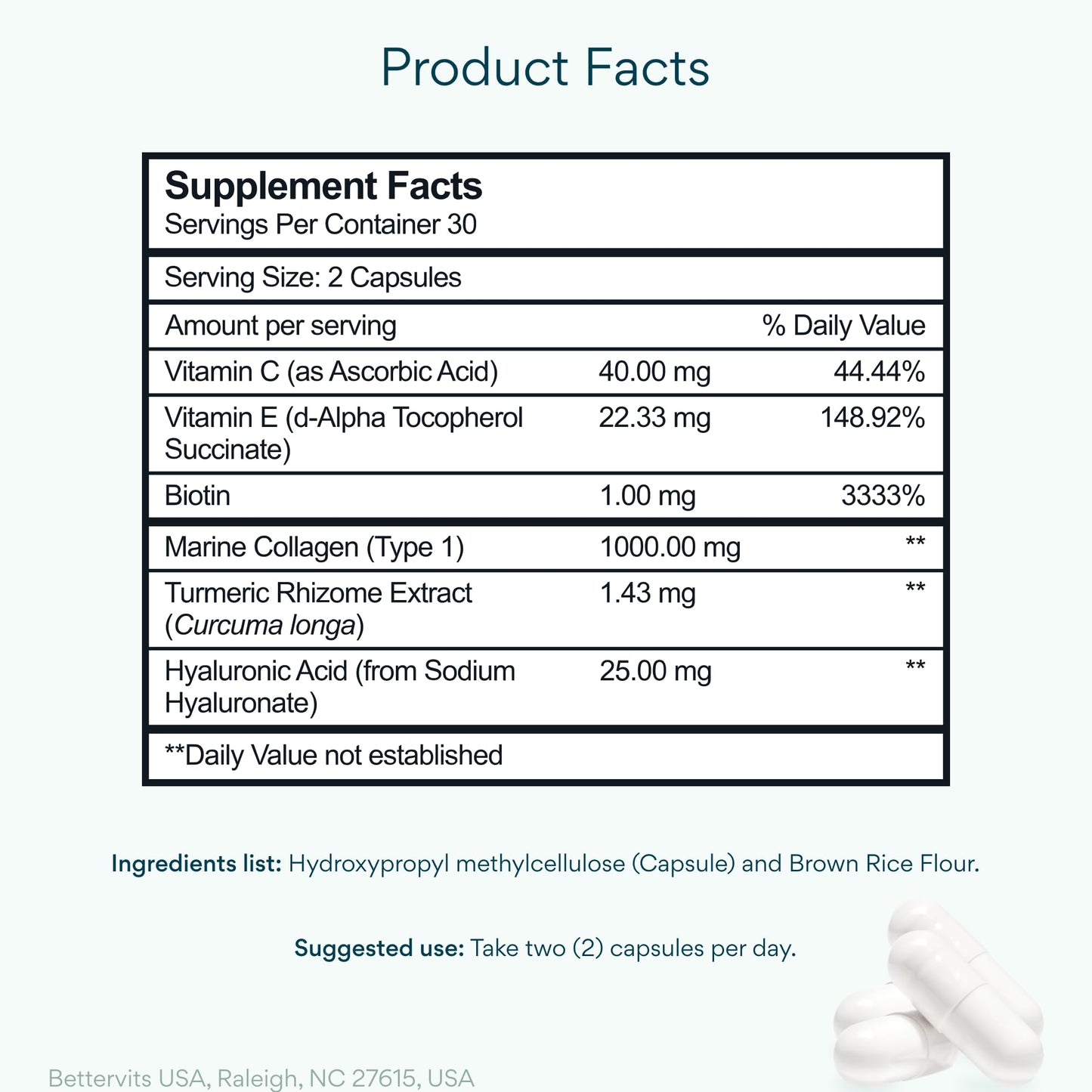 Bettervits Collagen Peptides Complex with Hyaluronic Acid & Turmeric | Hydrolyzed Marine Collagen Supplements for Women & Men | Collagen with Vitamin C for Skin, Hair, Nails & Joints – 60 Capsules Bettervits buy supplements Au