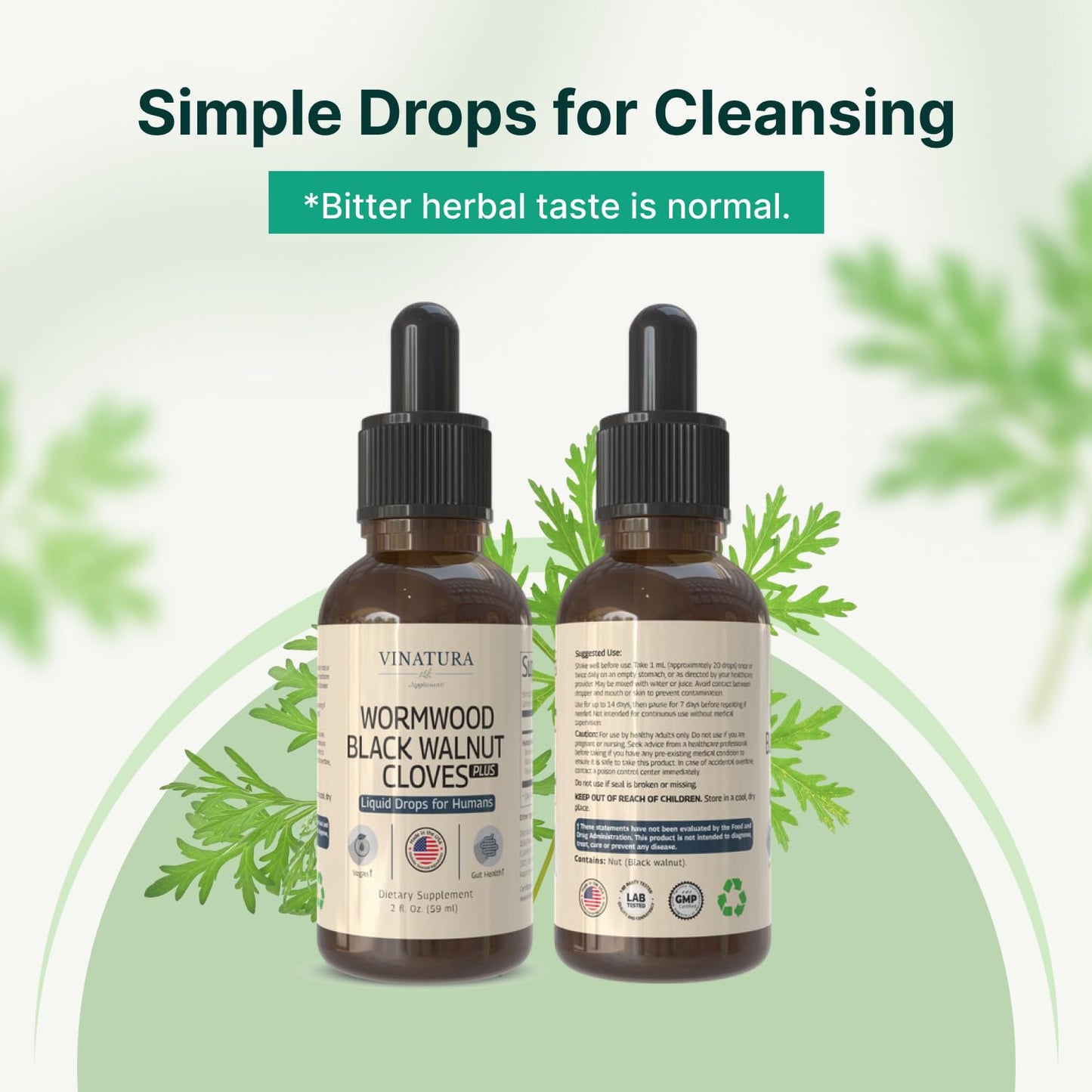 VINATURA Wormwood Black Walnut Cloves Liquid - Cleanse, Detox for Humans with Papaya Leaf and Pumpkin Seed,