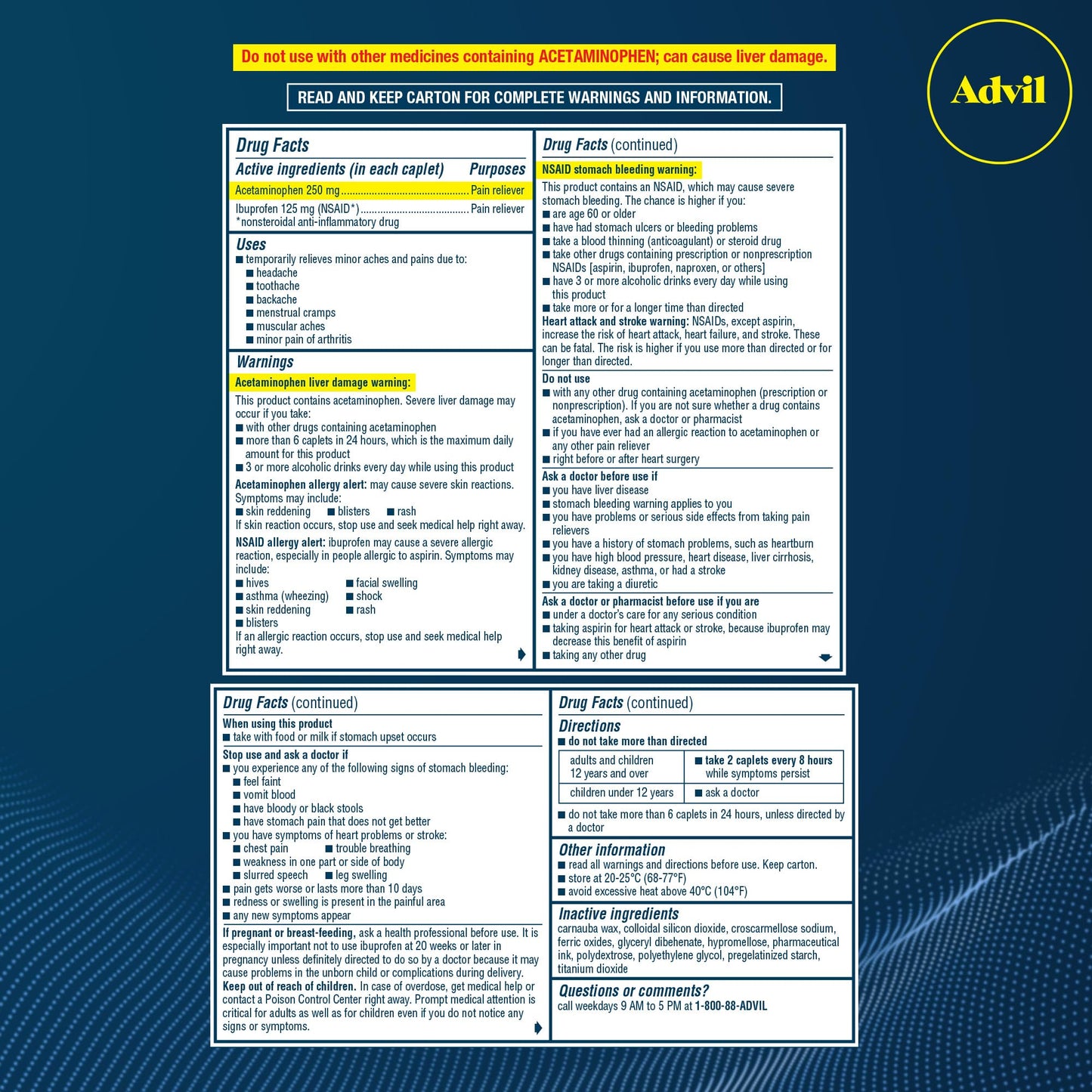 Advil Dual Action Coated Caplets, 125 Mg Ibuprofen and 250 Mg Acetaminophen per Dose (2 Dose Equivalent) for 8 Hour Pain Relief - 216 Count Advil buy supplements Au