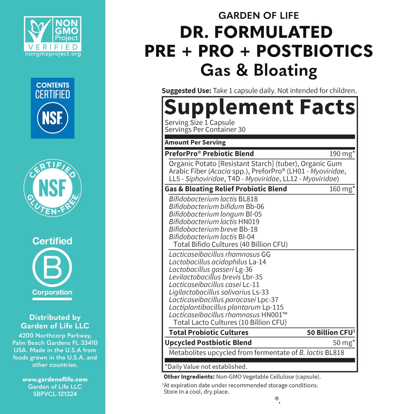 Garden of Life Dr. Formulated Pre, Post & Probiotics Gas & Bloating Once Daily 3-in-1 Complete Prebiotics, Postbiotics & Probiotics – 50 Billion CFU, Non-GMO, Gluten-Free, 30 Day Supply Garden of Life buy supplements Au