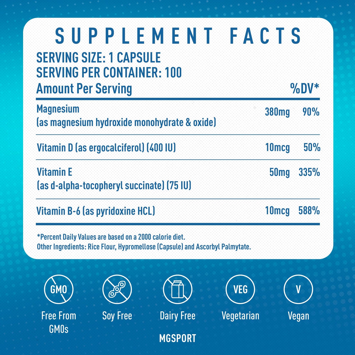 MGSPORT Magnesium Supplement 380mg - High Absorption Magnesium Complex Formula with Vitamins B6, D, E - Supports Muscle Function and Sleep Quality - 100 Servings MgSport buy supplements Au