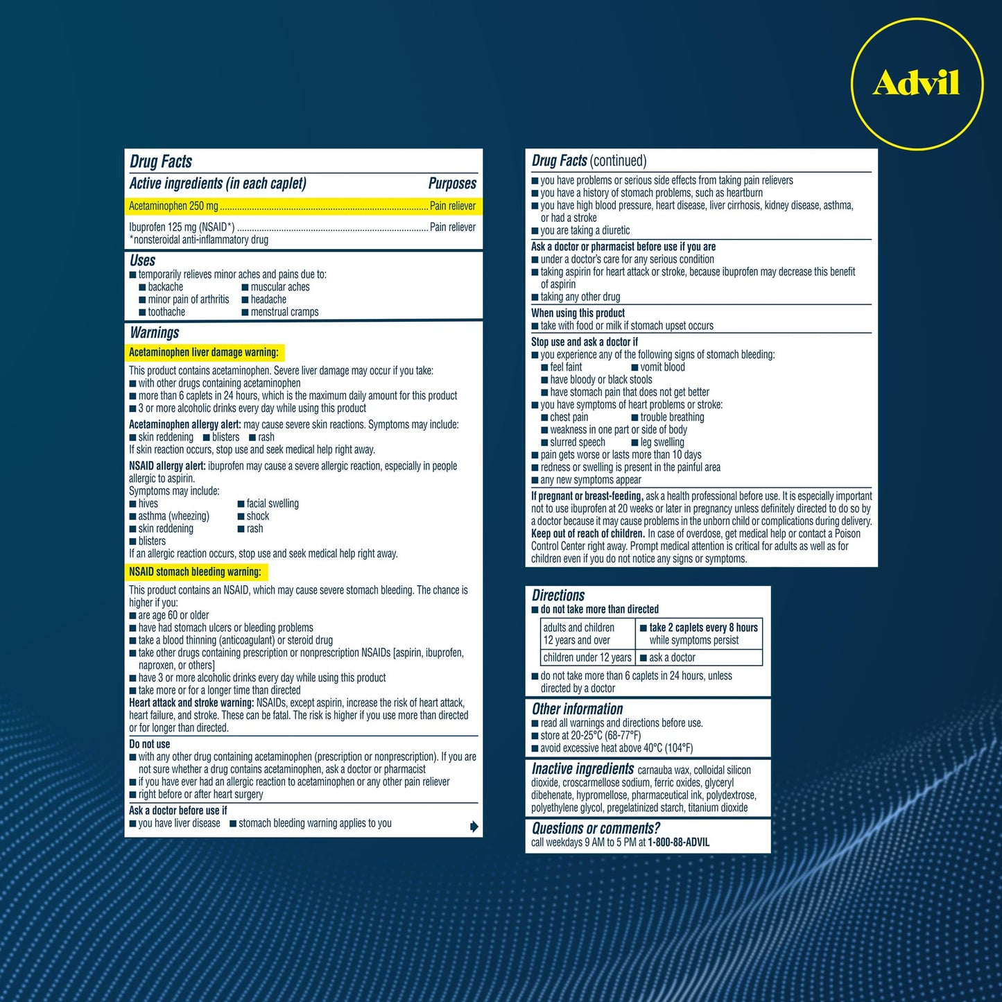 Advil Dual Action Back Pain Caplets Delivers 125mg Ibuprofen and 250mg Acetaminophen Per Dose for 8 Hours of Back Pain Relief - 144 Count Advil buy supplements Au