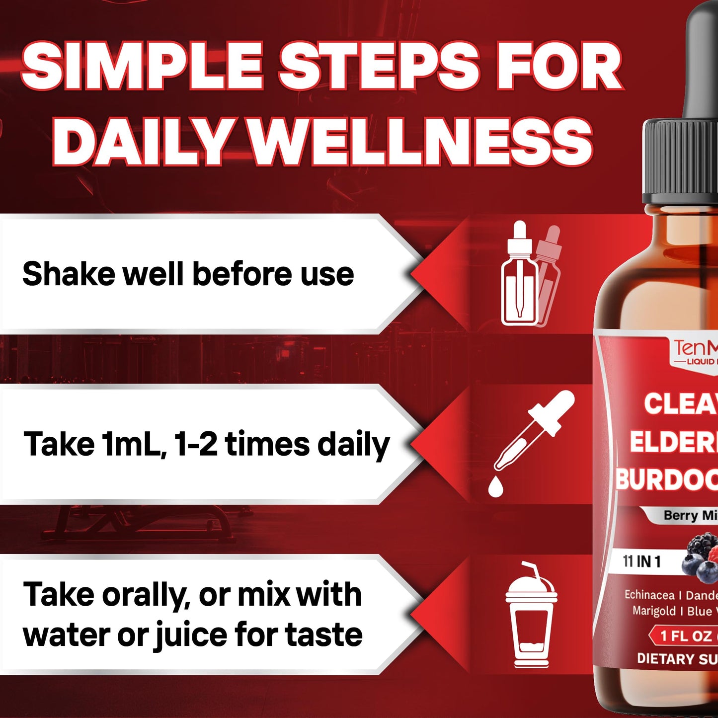 Tenmido 11in1 Lymphatic Drainage Drops with Cleavers, Elderberry, Burdock Root, Echinacea, Dandelion, Red Clover, Marigold, Blue Vervain, Ginger, Licorice, Rosehip - 30 Days Supply - 1FL Oz Tenmido buy supplements Au