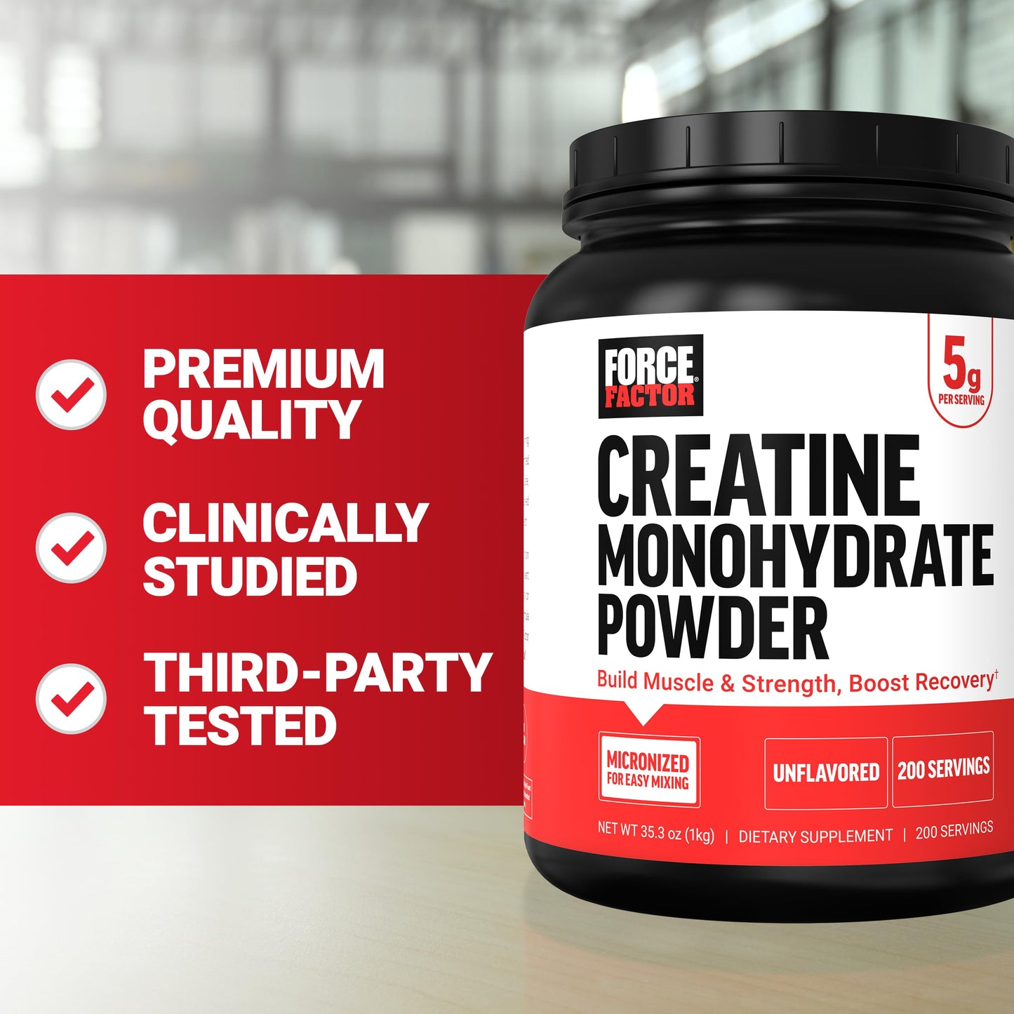 Force Factor Creatine Monohydrate Powder, 5g Micronized Dose to Support Muscle Growth, Strength, Recovery, Cognitive Health & Memory, Unflavored, 200 Servings