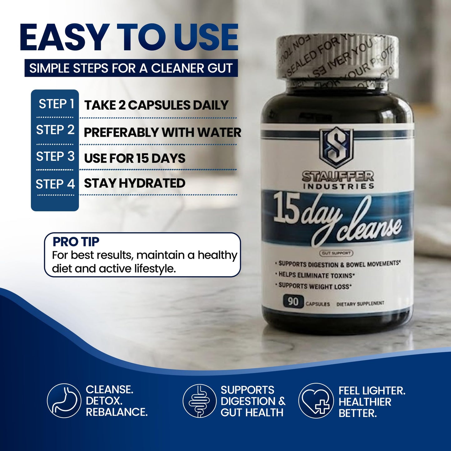 STAUFFER INDUSTRIES Colon Cleanse – 15 Day Cleanse Gut Support Supplement – Colon Cleanser with Psyllium Husk, Senna & Probiotics