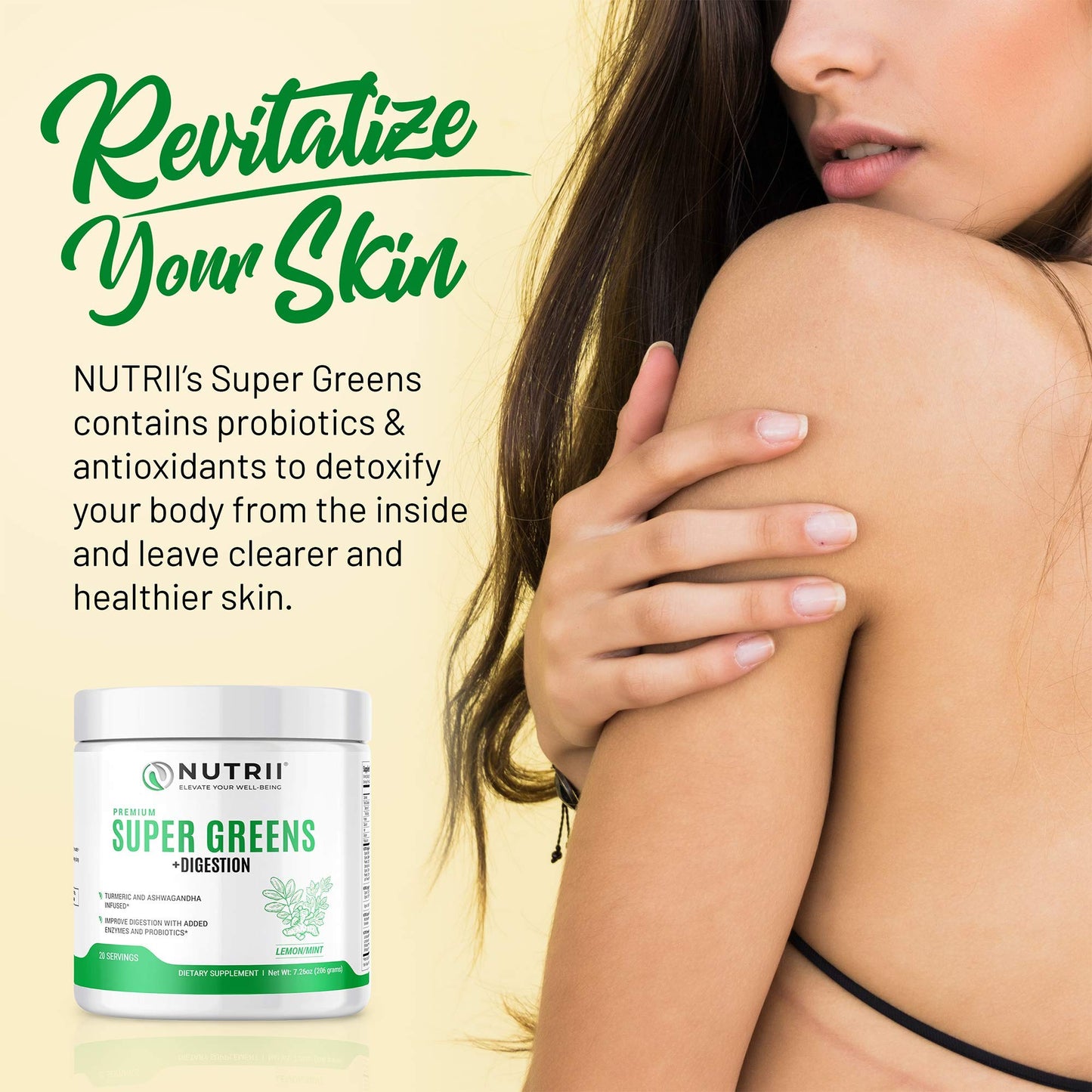 Nutrii Organic Green Immunity Superfood Powder - Soothes Digestion, Boosts Healthy Vitality and Energy. Fast Acting Formula with Probiotics, Enzymes,