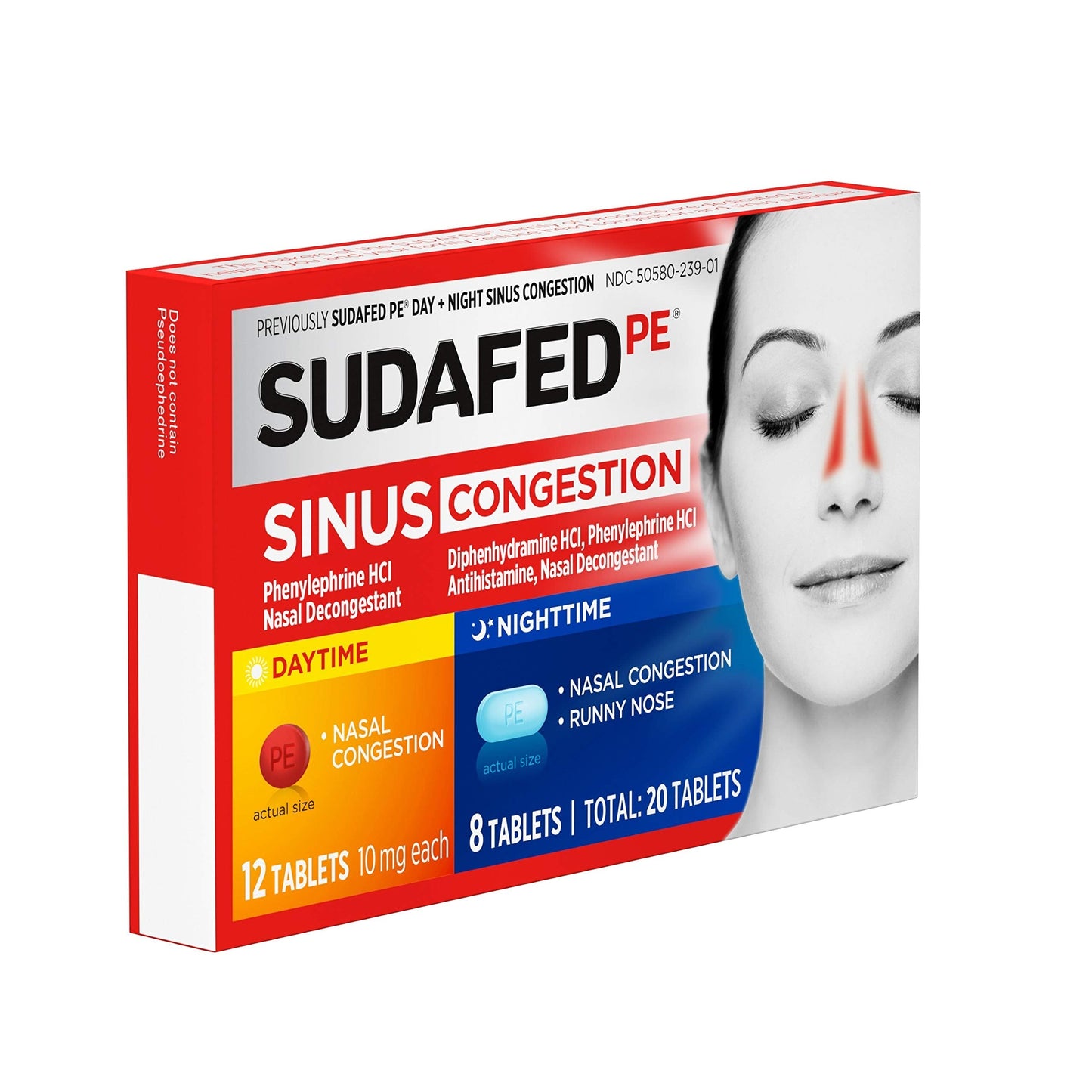 Sudafed PE Sinus Congestion Day + Night Maximum Strength Decongestant & Antihistamine Tablets with Phenylephrine HCl & Diphenhydramine HCl, Helps Nasal & Sinus Pressure & Congestion, 20 ct Sudafed buy supplements Au