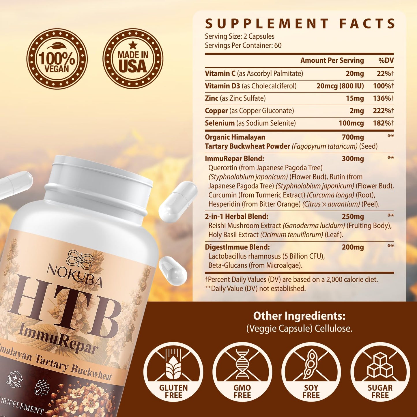 Nokuba Polyphenols Supplement for Immune Support | Himalayan Tartary Buckwheat Sourced | Polyphenol Superfood with Quercetin, Curcumin | Immune Booster, Antioxidant, Anti-inflammatory - 120 Capsules Nokuba buy supplements Au