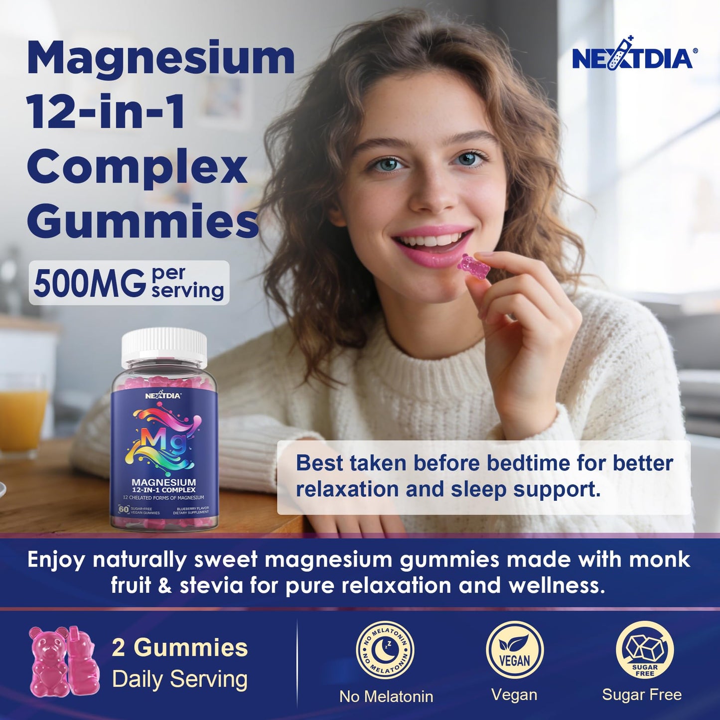Full Spectrum Magnesium Glycinate Complex 21 in 1 Gummies for Deep Calm Sleep, 12 Forms Magnesium Citrate Malate Taurate Orotate for Women Men + Probiotics w/Ashwagandha, L-Theanine, GABA, 120Cts Nextdia buy supplements Au