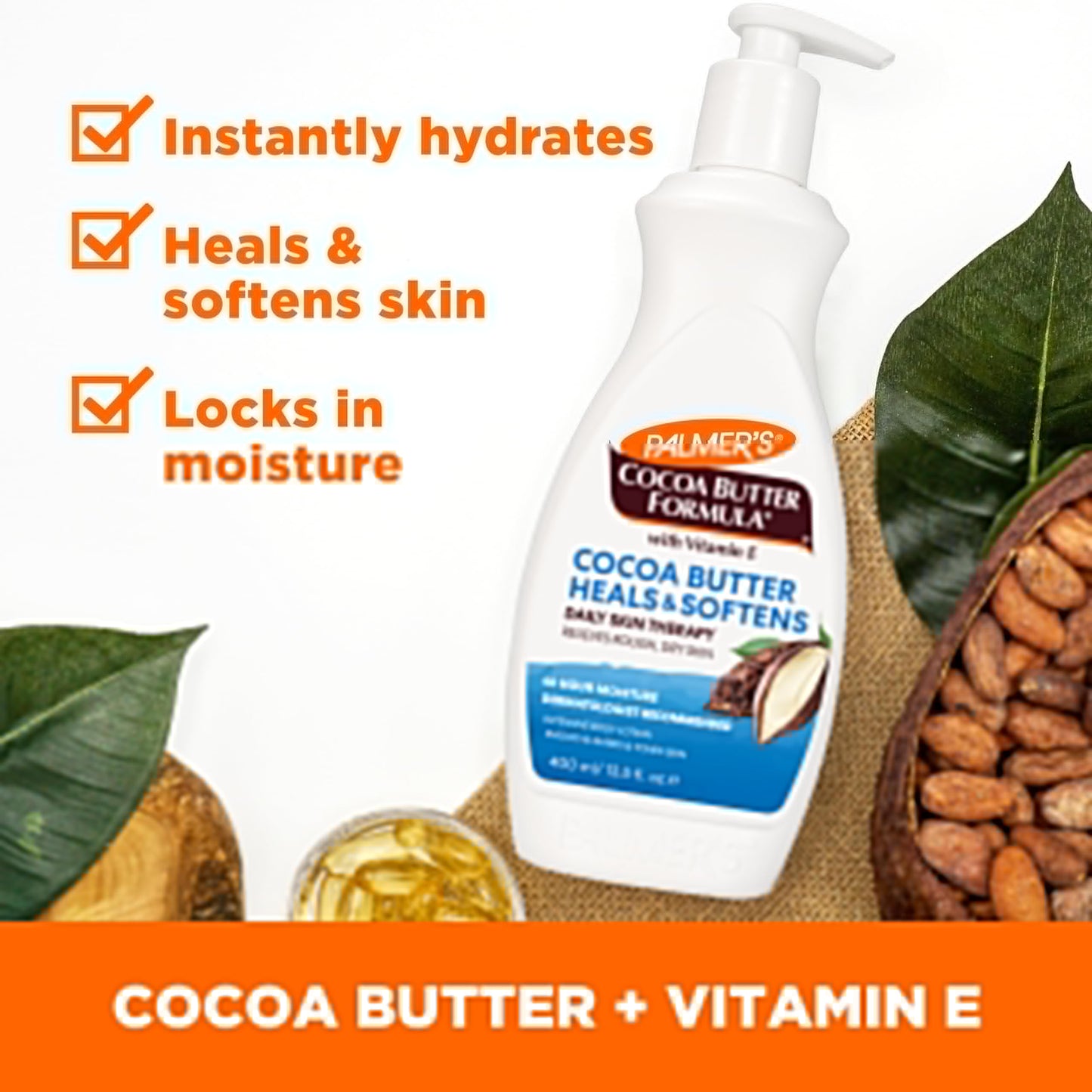 Palmer's Cocoa Butter Formula Daily Skin Therapy Cocoa Butter Body Lotion for Dry Skin, Hand & Body Moisturizer, Pump Bottle, 13.5 Oz (Pack of 1)