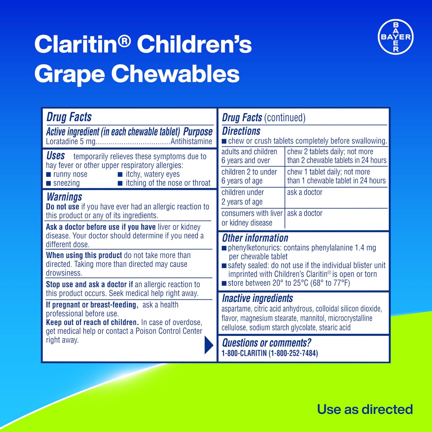 Claritin Children's Allergy Medicine, 24-Hour Non-Drowsy Loratadine 5mg Chewable Tablet, Antihistamine for Kids Ages 2 Years and Older, Grape Flavored, Dye-free, 40 Tablets Claritin buy supplements Au