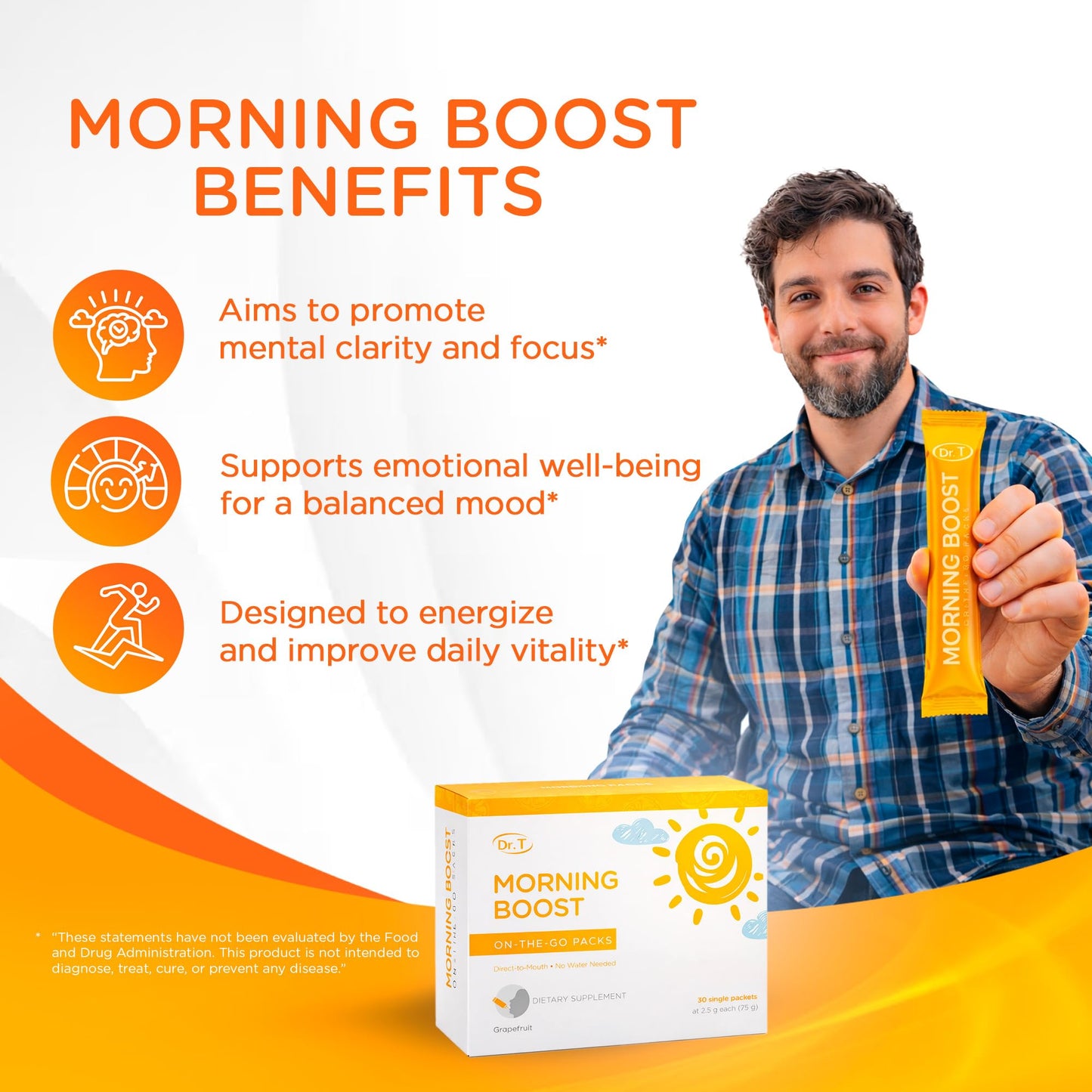 Dr. T On-the-go Packs – Morning Boost Formula – No Water Needed, Direct-to-Mouth – with Vitamins C, B6, B12 & Camu-Camu Extract – Supports Focus, Energy & Well-Being – Grapefruit, 30 Packs Dr. T buy supplements Au