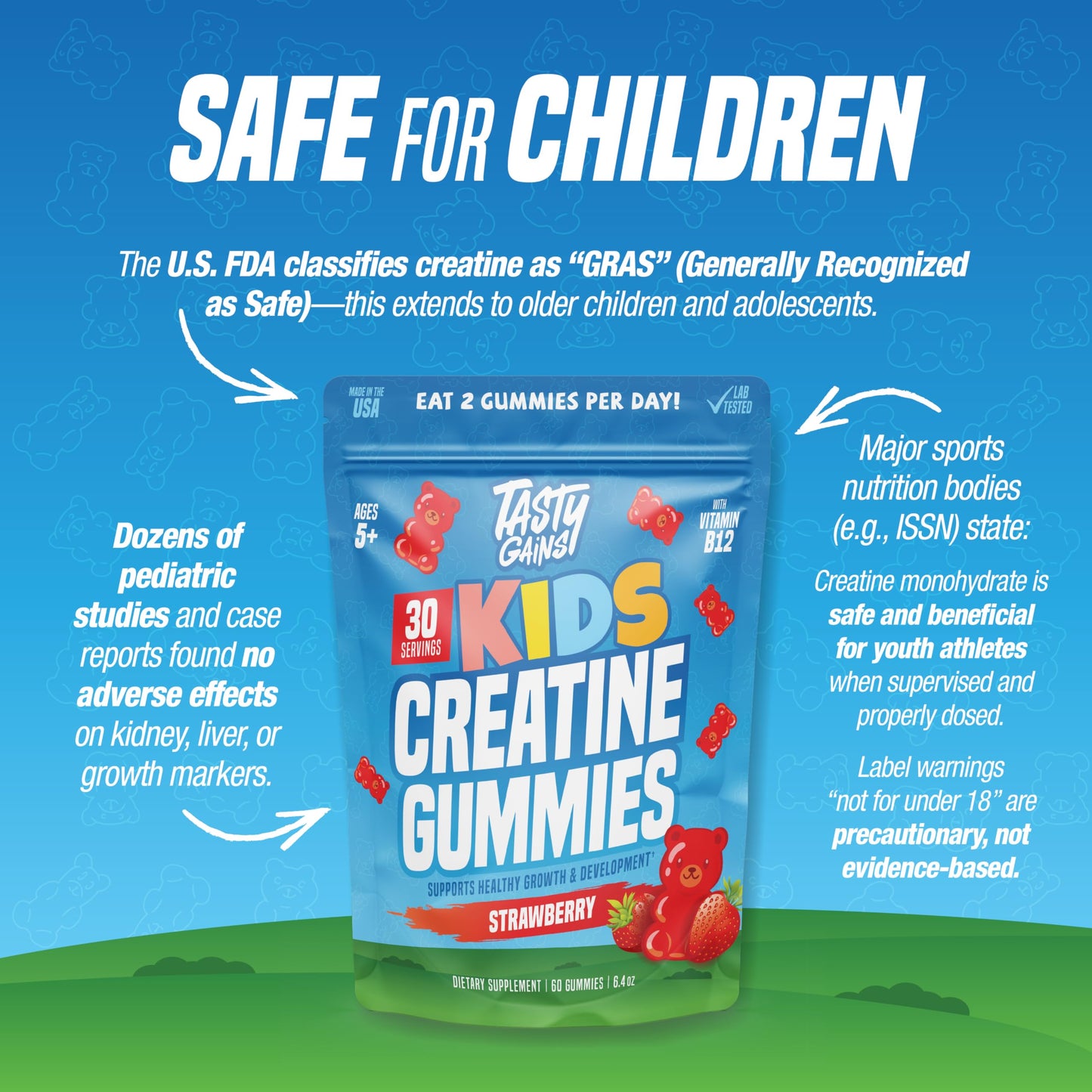 TASTY GAINS Kids & Teen Creatine Gummies with Vitamin B12 for Growth Support, Easy Chew Daily Supplement, Gummy Vitamins for Kids and Teens, Ages 5+ TASTY GAINSΒ buy supplements Au