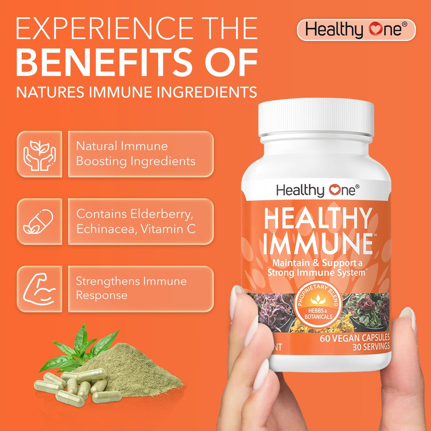 Healthy Immune - 10 in 1 Formula - Cold & Flu Virus - Sick & Illness - Covid - Elderberry - Echinacea - Vitamin C - Zinc - Garlic - Reishi - Andrographis - Astragulus - Antioxidants - Immunity - 120ct Healthy One buy supplements Au