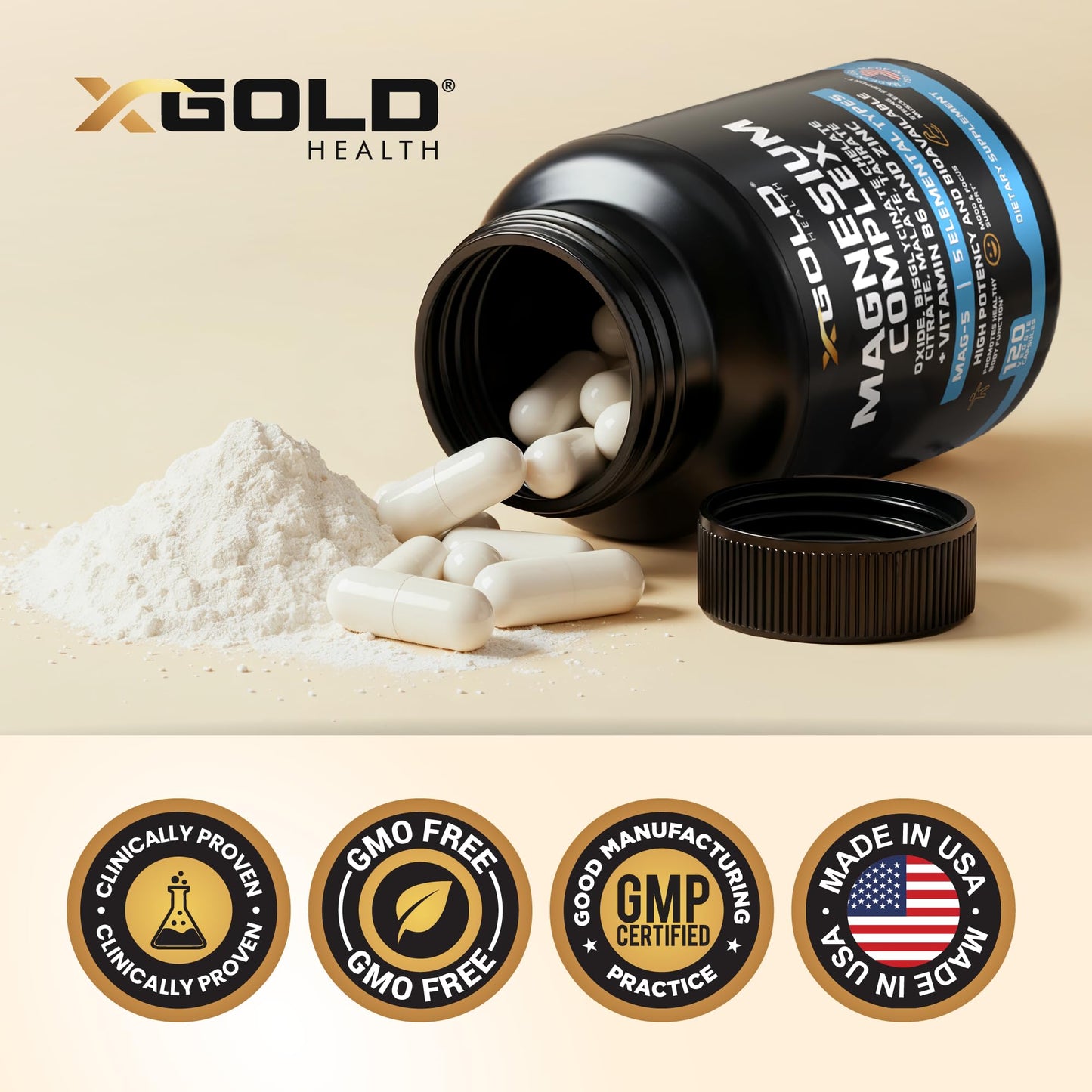 X Gold Health Magnesium Complex 5-in-1 with Zinc & B6 High Absorption Capsules (Glycinate, Citrate, Malate, Taurate, Oxide) Muscle Recovery, Energy, Sleep Support & Immune Health 500mg Made in USA X Gold Health buy supplements Au
