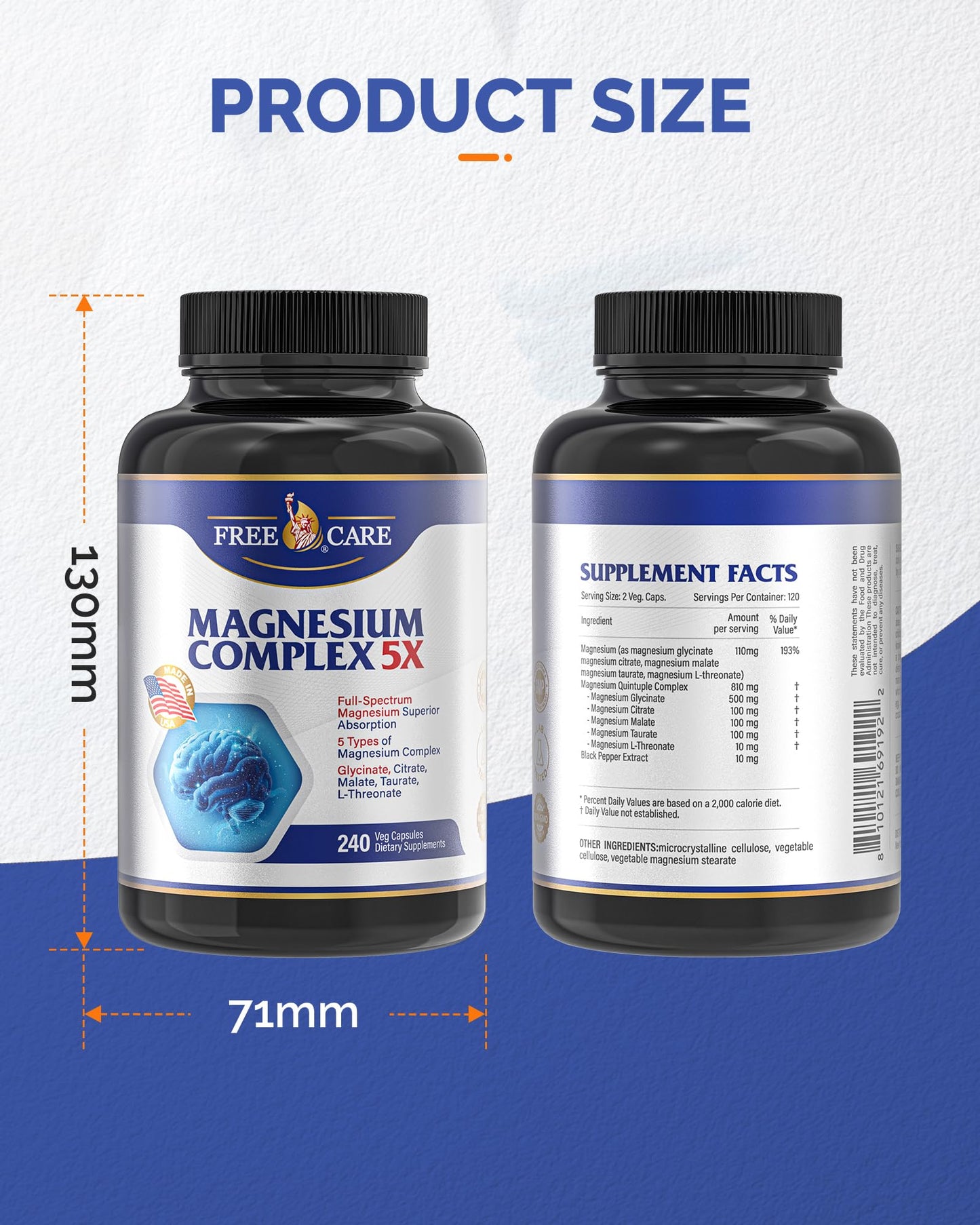 820mg Magnesium Complex 240 Veggie Capsules,for Women & Men with Magnesium Glycinate,Citrate, Malate,Taurate & L-Threonate for Sleep, Mood, Muscle Relaxation & Nerve Function Vegan Friendly, Non-GMO FreeCare buy supplements Au