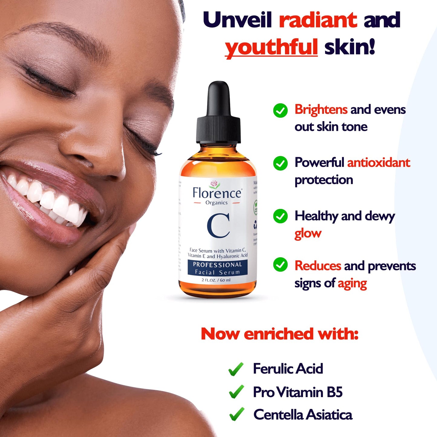 Vitamin C Serum For Face β Anti Aging Face Serum with Vitamin C, Hyaluronic Acid, Vitamin E. Brightening Formula. Improve Appearance of Dark Spots,