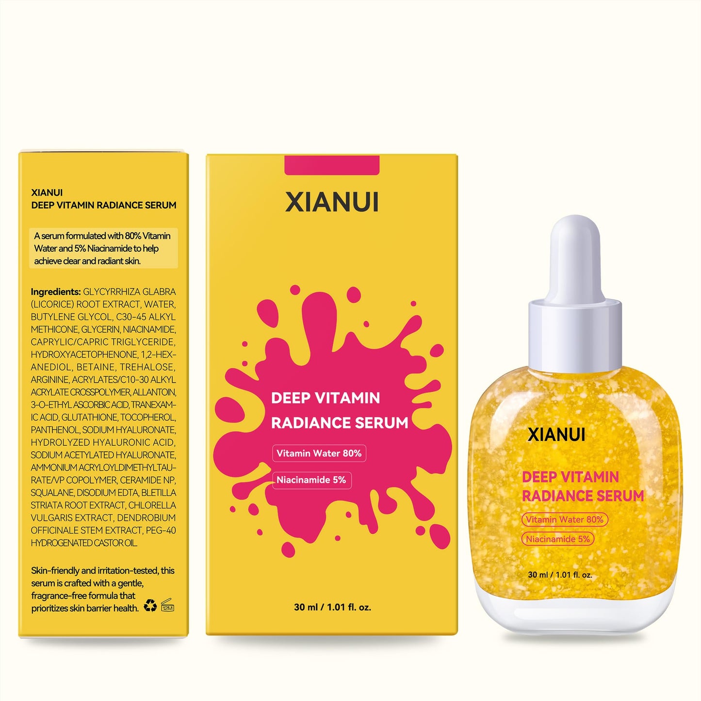XIANUI Deep Vitamin Radiance Serum - 5% Niacinamide + TXA + Vitamin C - Brightening & Hydrating Face Serum with Ceramide & Triple Hyaluronic Acid