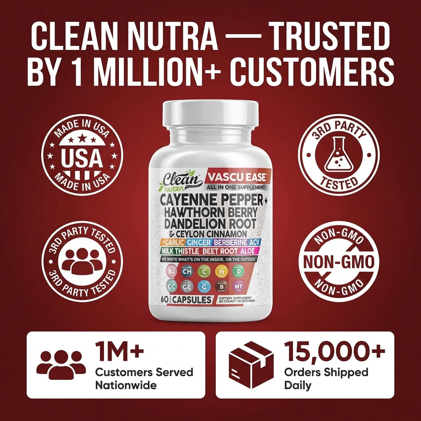 Clean Nutra Cayenne Pepper Capsules Supplement with Hawthorn Berry, Dandelion Root, Ceylon Cinnamon, Garlic, Ginger, Berberine, Apple Cider Vinegar, Milk Thistle, Beet Root, Aloe Vera Pills & More Clean Nutraceuticals buy supplements Au
