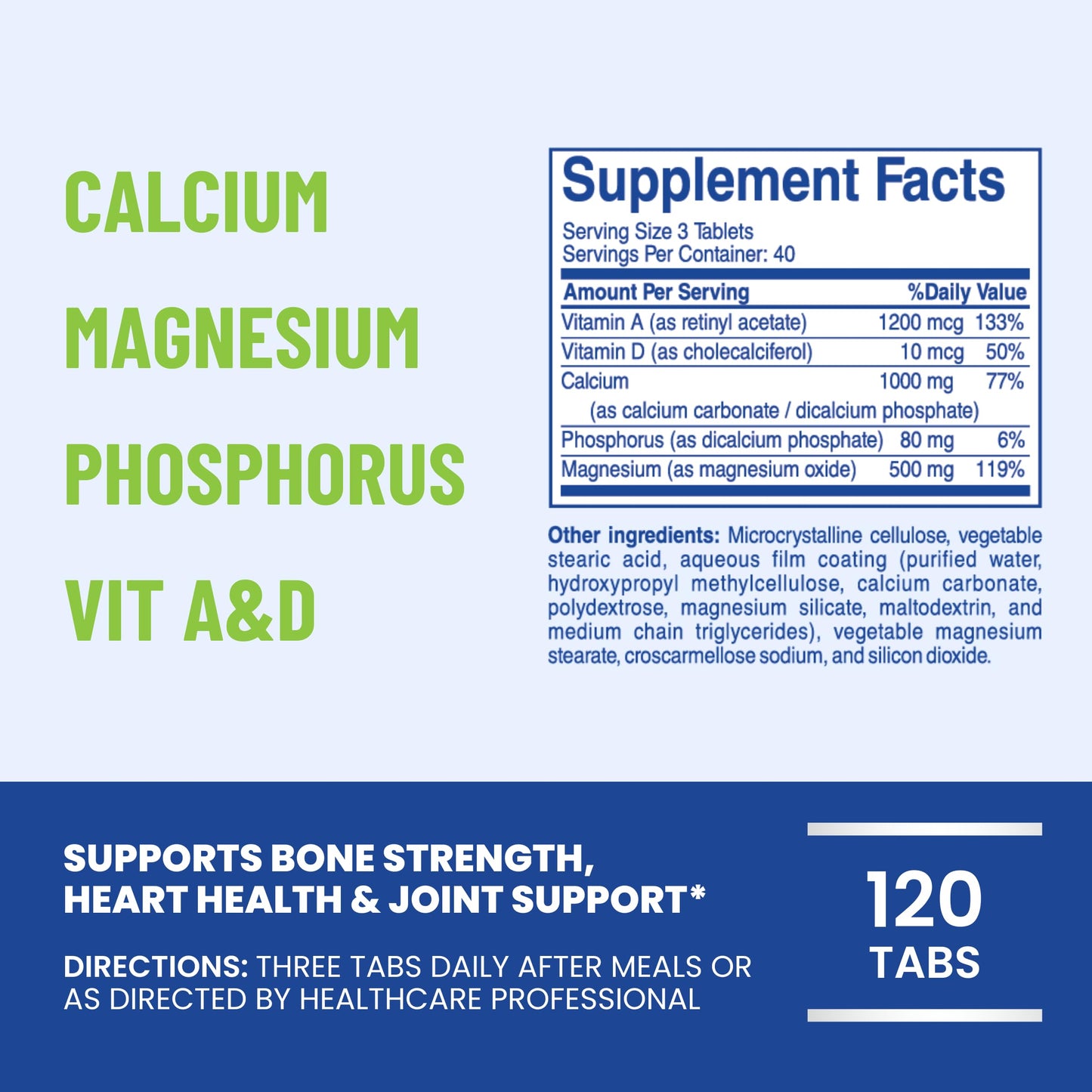 OsteoVit 5-in-1 Calcium 120 tabs Multivitamin: Calcium, Magnesium, Phosphorus, Vitamin D3 & A - Bone Strength & Flexibility*, Non-GMO Gluten Free