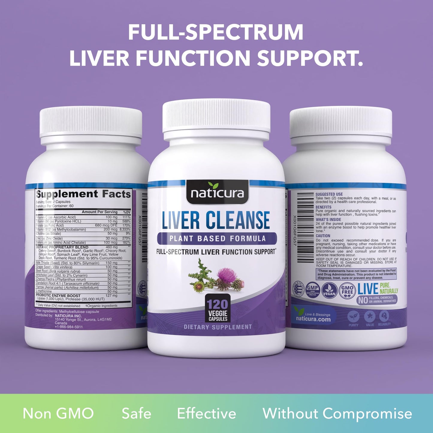 Naticura Liver Cleanse Plant-Based Formula - Vegan Full Spectrum Supplement with Milk Thistle, Vitamin C and Zinc for Liver Function and Immune Support - 120 Capsules