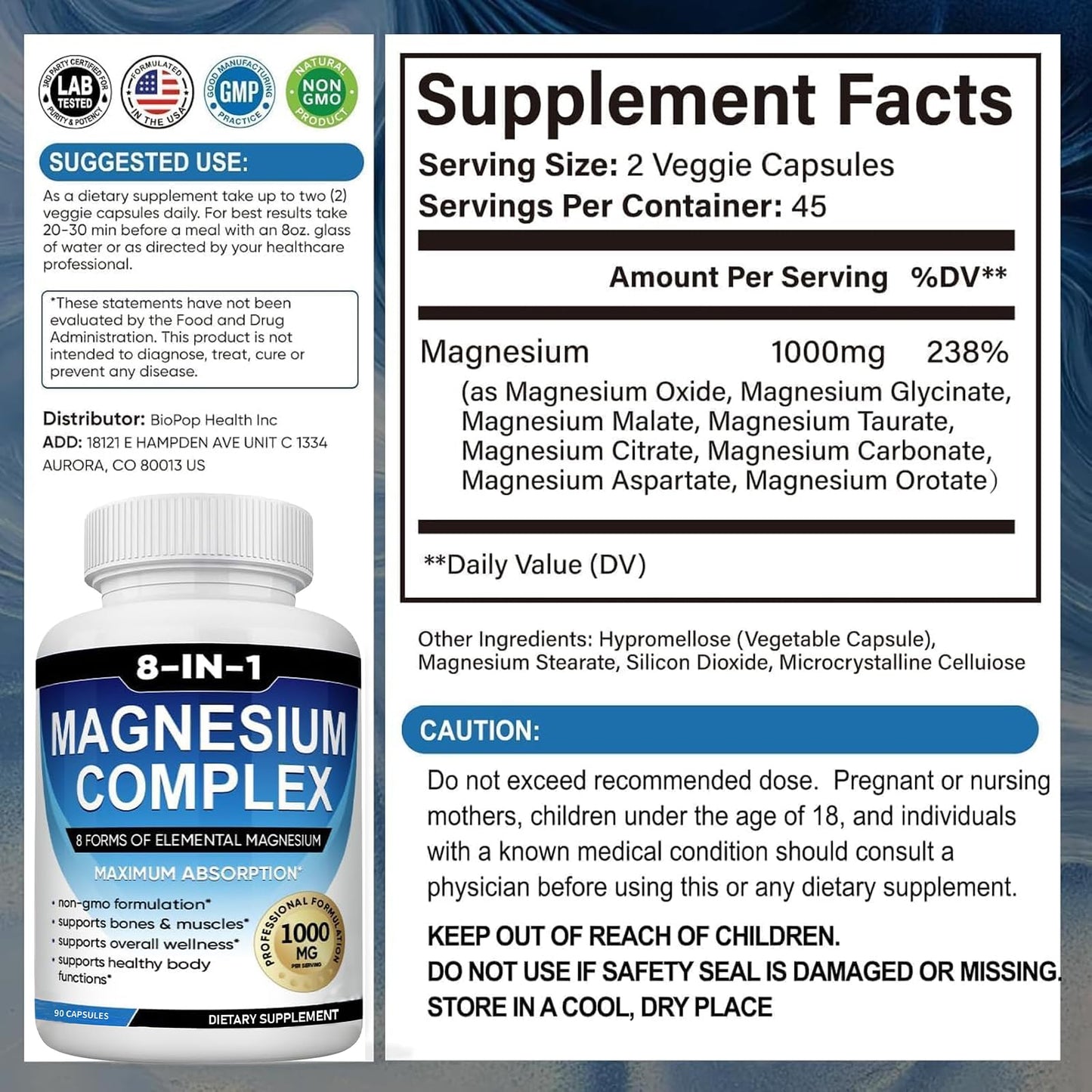Magnesium Complex Supplement 8 Elemental 1000mg with Glycinate,Citrate for Muscle, Recovery, Stress, Energy, Bone Health, Vegan Non-GMO 180 Capsules, Magnesium Supplement for Women, Men, 2 Bottle caicieter buy supplements Au