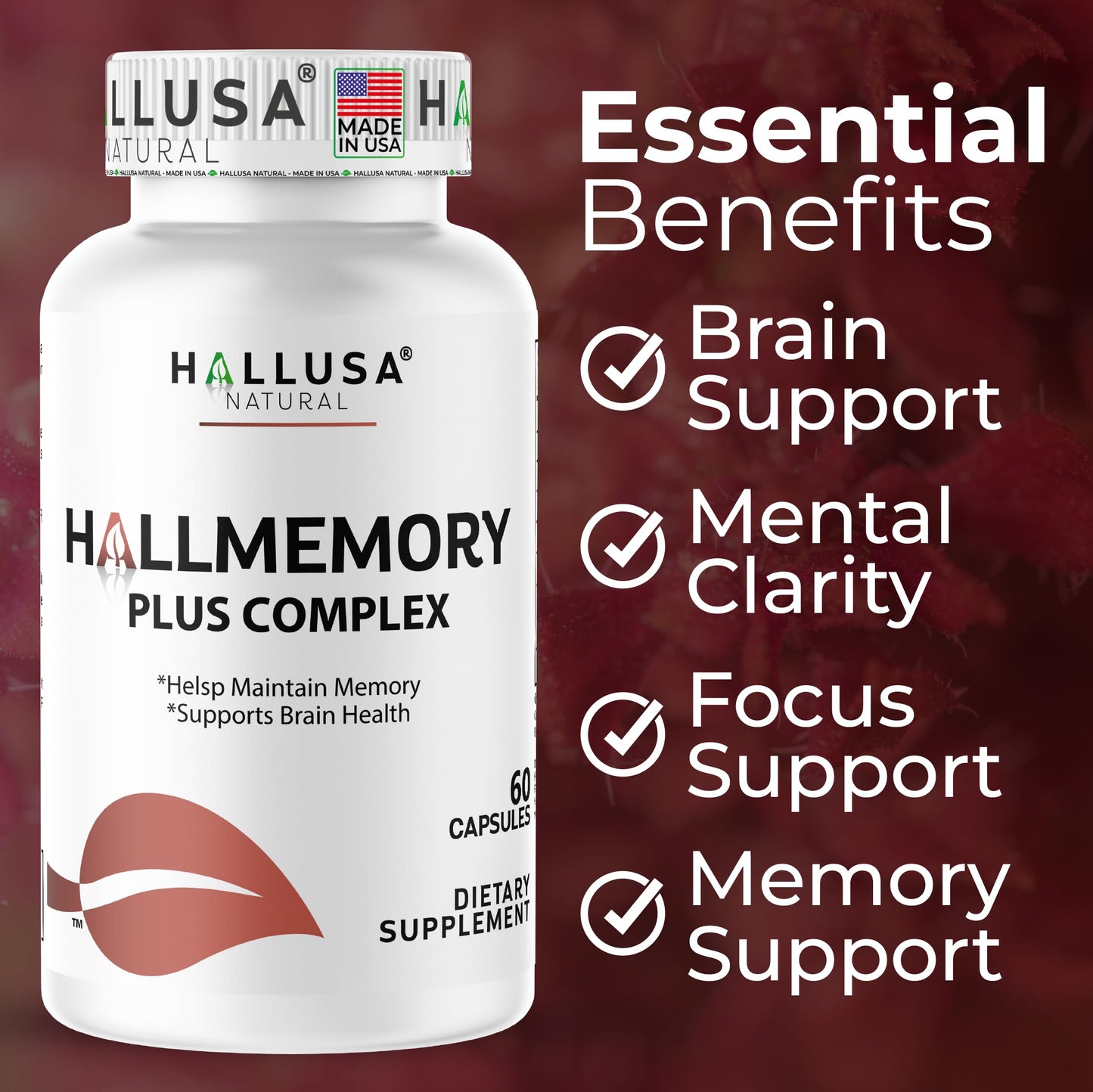 Hallusa Natural Brain Health Supplement Capsules 1680mg, Ginkgo Biloba, B Vitamins & Choline, Memory & Focus Support, Brain Booster for Men & Women, 60 Count Hallusa Natural buy supplements Au