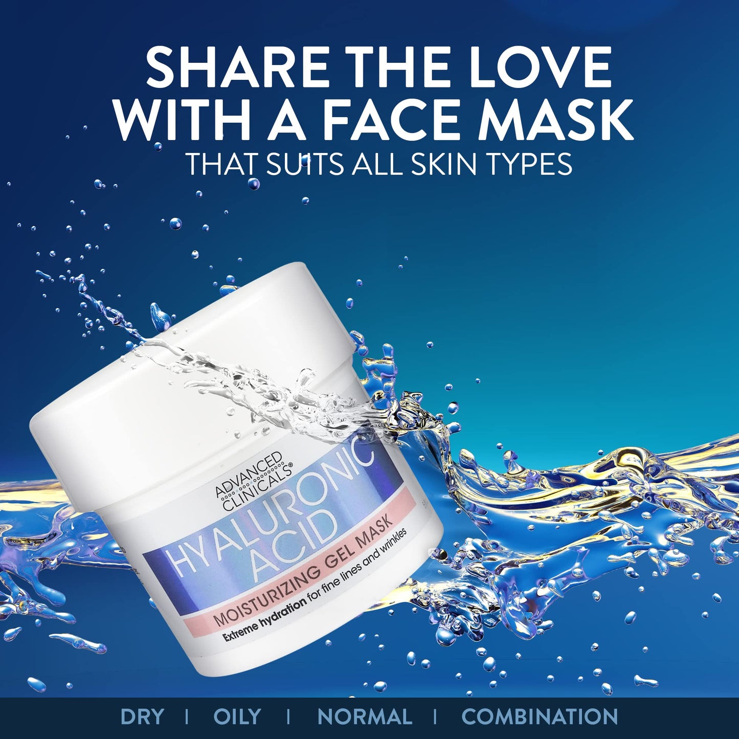Advanced Clinicals Hyaluronic Acid Gel Facial Mask Skin Care Treatment, Brightening, Hydrating Anti Aging Face Mask & Moisturizer Helps Transform Dry Skin W/Collagen