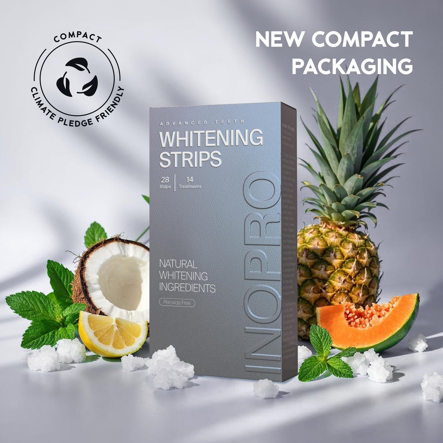 InoPro Natural Teeth Whitening Strips Kit 14 Treatments - Sensitive Teeth Whitener, Peroxide Free with Papain, Bromelain, Coconut Oil