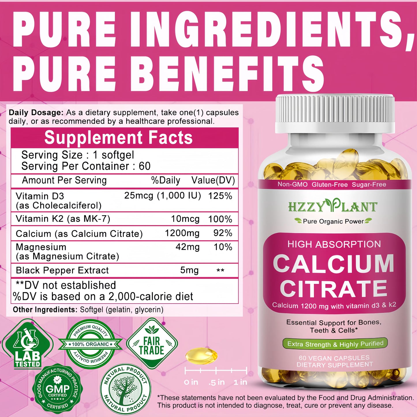 Calcium Supplements for Women Softgels, High Absorption Calcium Citrate Supplement Essential Mineral Calcium 1200 mg with Vitamin D3 Magnesium for Bone Health Support