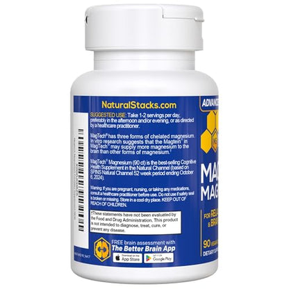 MagTech Magnesium Complex for Women & Men - 3 Forms of Magnesium: Glycinate, Magtein L-Threonate & Taurate - 200mg Chelated Complex