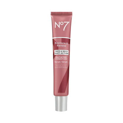 No7 Restore & Renew Multi Action Serum for Face & Neck - Anti Aging Serum for Neck Firming and Tightening - Infused with Hydrating Collagen Peptides