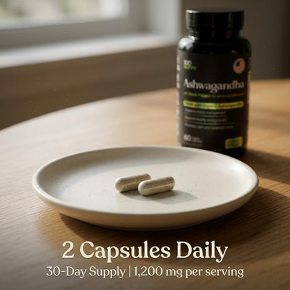 100 Supps Ashwagandha Capsules with Black Pepper Extract 4:1 (10mg), Made with Organic Ashwagandha Powder, 1200mg per Serving, 60 Veggie Capsules