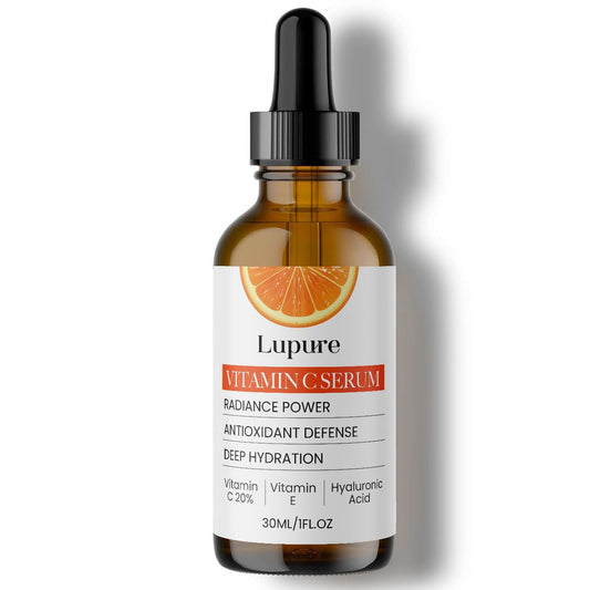 Lupure Professional Vitamin C Face Serum 20%, Anti Aging Facial Super Vit C Serum with Ascorbic Acid Hyaluronic Acid & Vitamin E for Dark Spots,