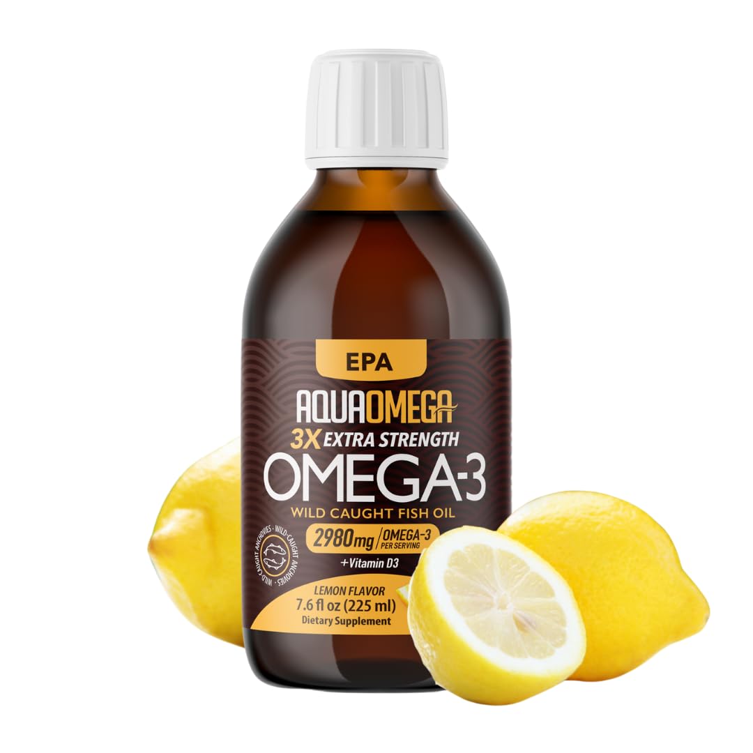 Triple Strength Omega 3 Fish Oil Supplements (2980mg), Wild Caught Fishoil, High EPA & DHA Liquid Fish Oil Omega 3 with Vitamin D, 2000mg EPA