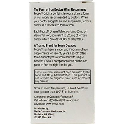 Feosol Original Iron Supplement Tablets, Non-heme, 65mg Iron per Pill, 1 Per Day, 120ct, 4 Month Supply, for Energy and Immune System Support, Made in USA