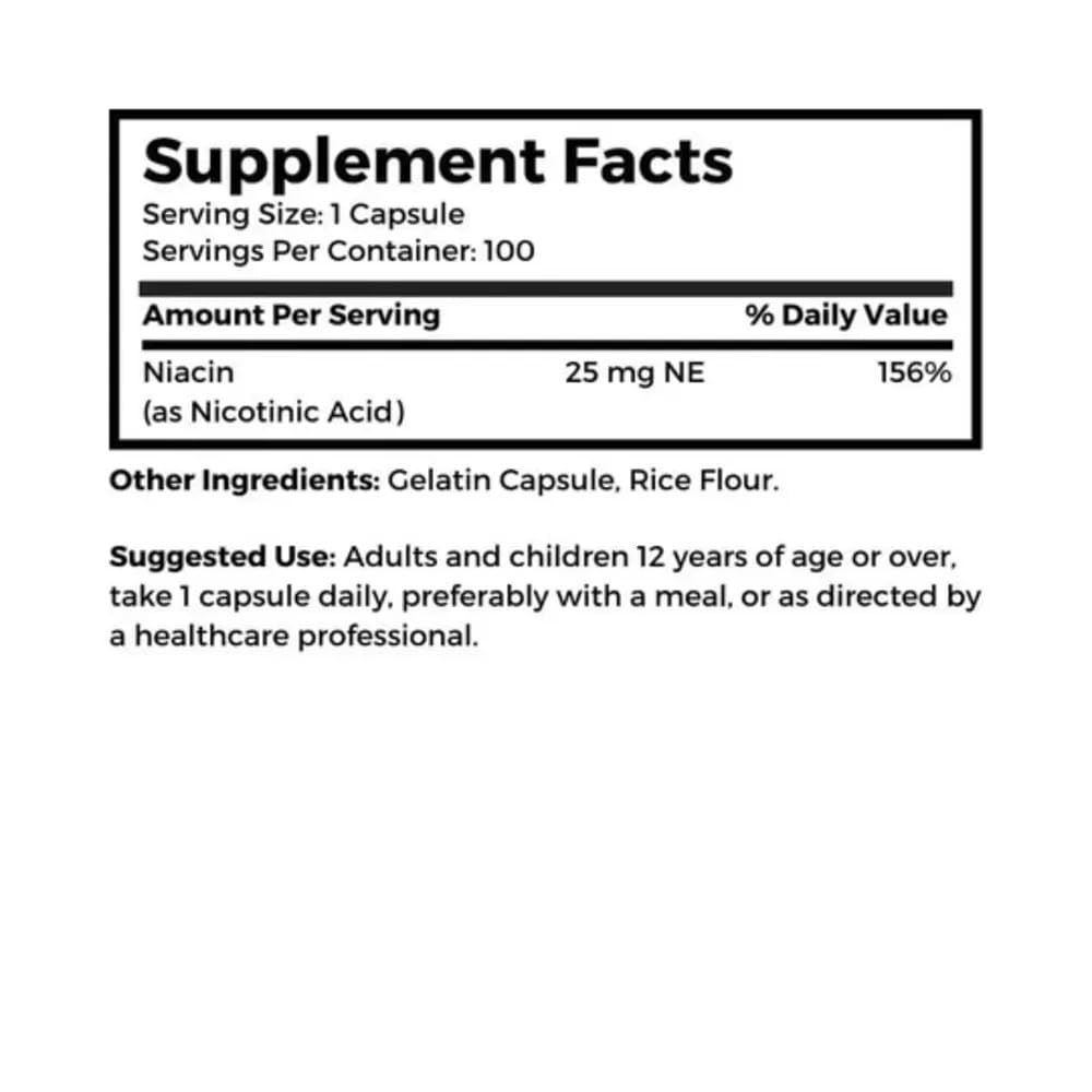 Dr Clark Niacin (Vitamin B3) Supplement – 25mg, 100 Gelatin Capsules, Supports Circulation & Healthy Cholesterol Levels