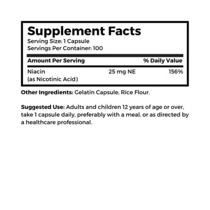 Dr Clark Niacin (Vitamin B3) Supplement – 25mg, 100 Gelatin Capsules, Supports Circulation & Healthy Cholesterol Levels
