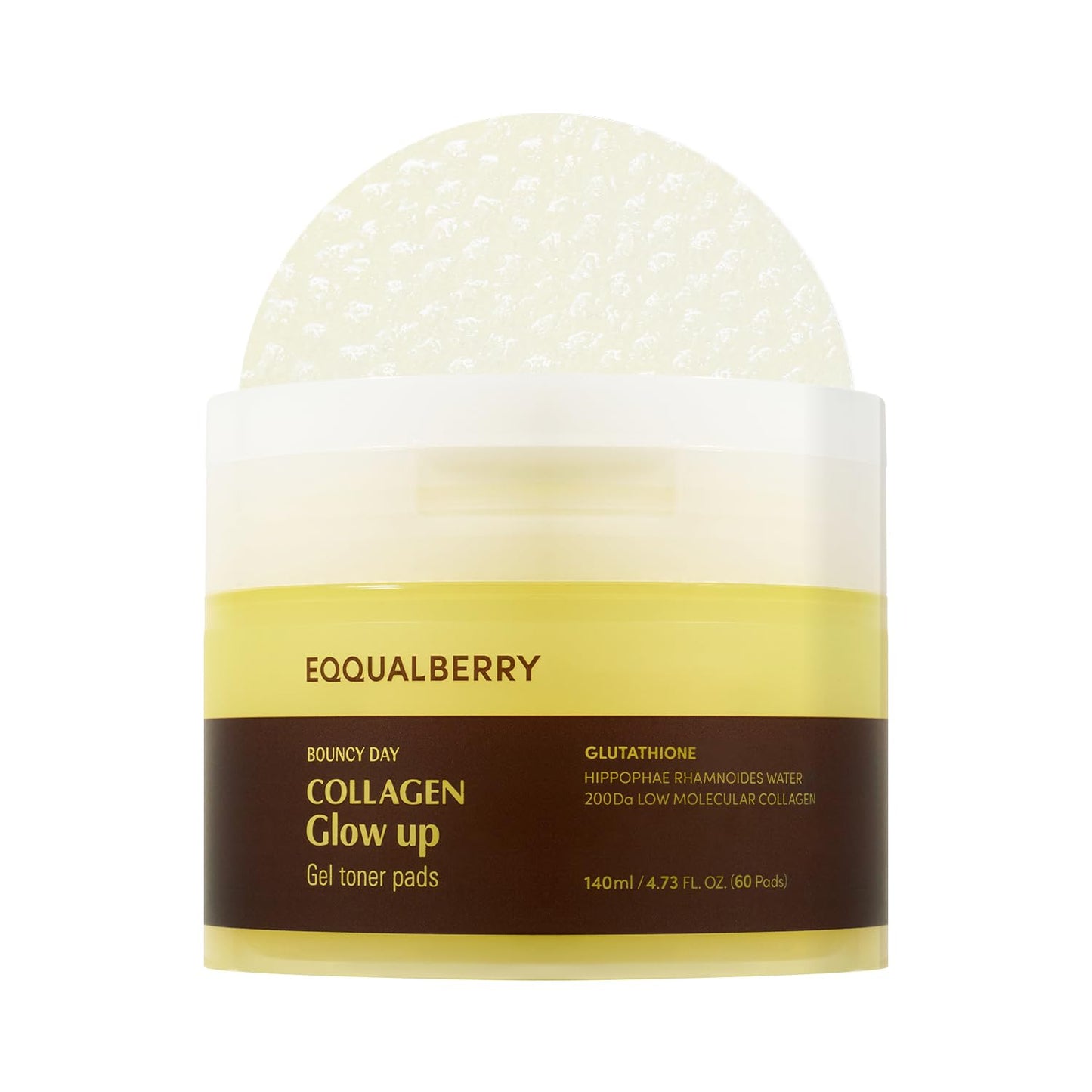 EQQUALBERRY Collagen Glow Up Gel Toner Pads – Brightening Korean Jelly Pad with Deep Absorption Collagen, Hydrating & Glow-Boosting Formula,