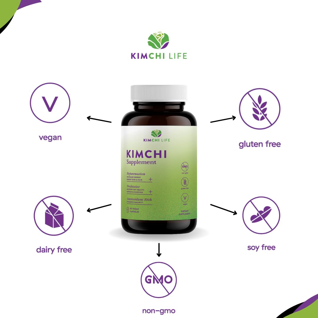 Kimchi Life – Daily Capsules of Premium Fermented Kimchi - Vegan & Natural Nutritional Supplement - Probiotics for Gut Health & Immune Support