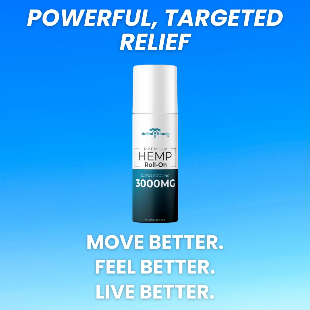 Medical Miracles New Hemp Oil Roll On - Ideal for Muscles, Hips, Joints, Neck, Back, Elbows, Fingers, Hands, and Knees (3000mg Roll-On) Medical MiraclesBuy Supplements Australia