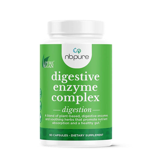 nbpure Vegan Digestive Enzyme Complex – Daily Bloating, Gas, & Food Digestive Support for Women & Men – 12 Enzymes & 3 Herbs – Lactase, Protease, Lipase