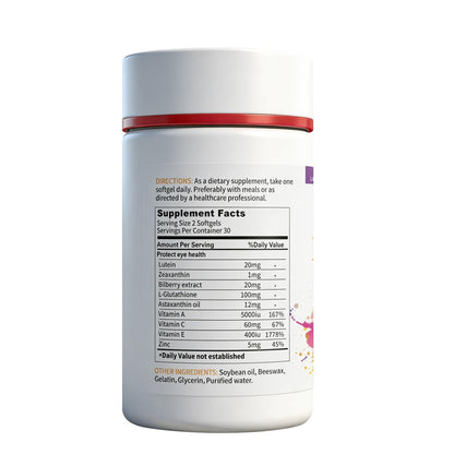 RoyaVita Lutein & L-Glutathione Softgel, Zeaxanthin Supplement with Vitamin C, Vitamin E, Supports Vision Health Care,