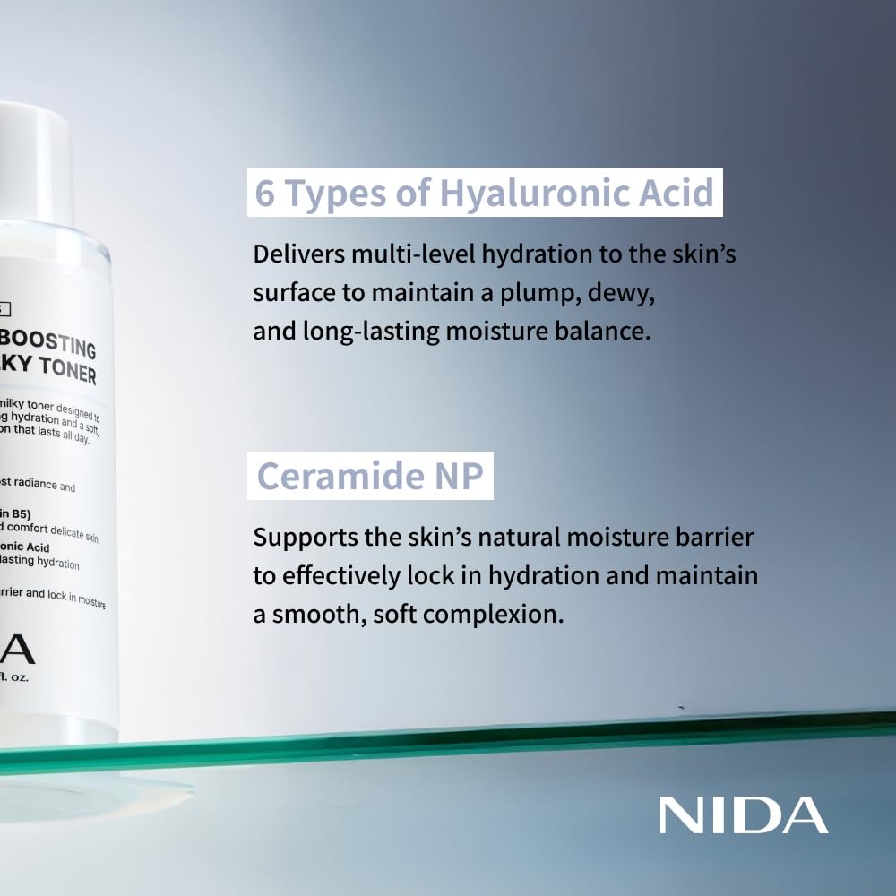 NIDA Youth-boosting Rice Milky Toner, for Glass Skin | Rice Bran Extract, Niacinamide, Ceramide NP, Panthenol | Deep Moisturizing, Hydrating and Refreshing