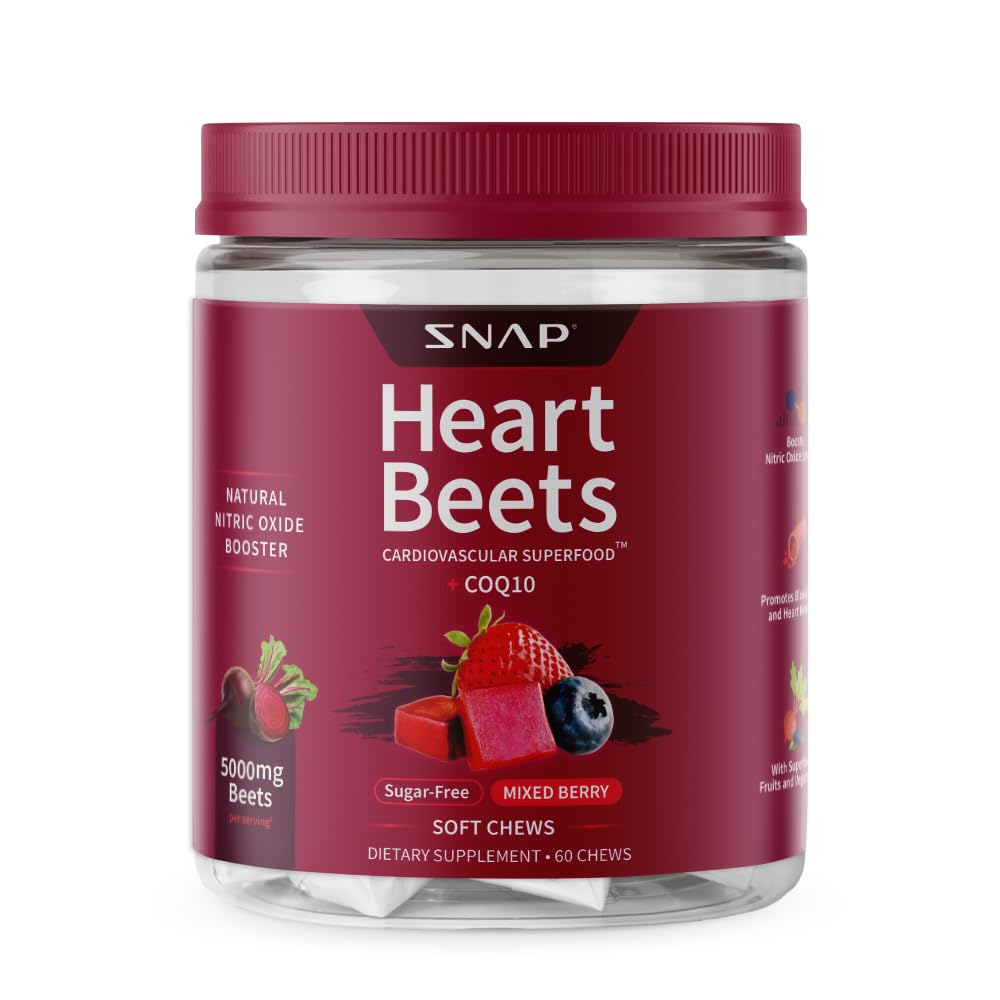 Snap Supplements Heart Beets Beet Root Soft Chews, Cardiovascular Support Supplement for Men & Women, CoQ10 & Acai, Energy & Circulation Support,