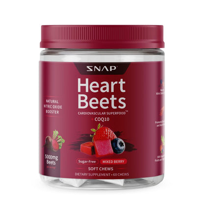 Snap Supplements Heart Beets Beet Root Soft Chews, Cardiovascular Support Supplement for Men & Women, CoQ10 & Acai, Energy & Circulation Support,