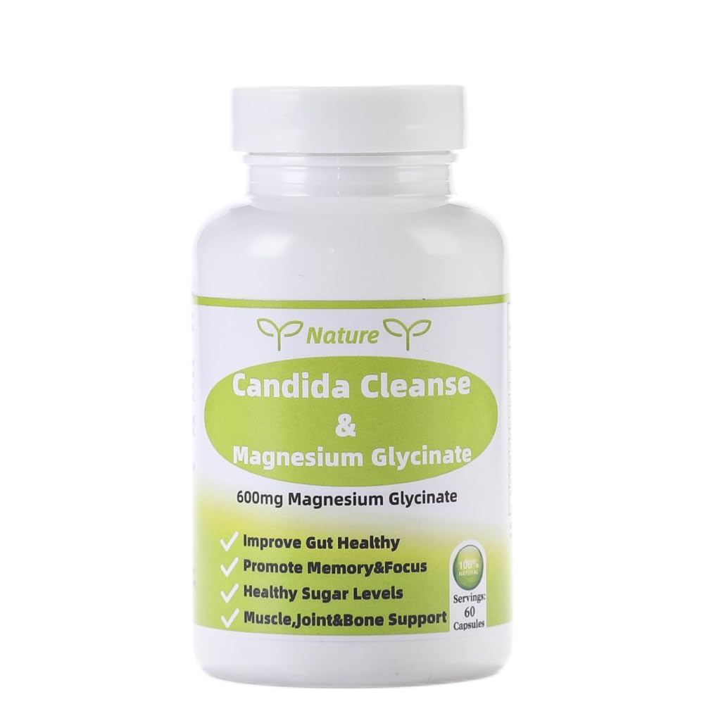 YNATUREY Candida Cleanse - Gut & Colon Support,Magnesium Glycinate 600mg,Women and Men Supplement with Magnesium Malate, Vitamin D, B6
