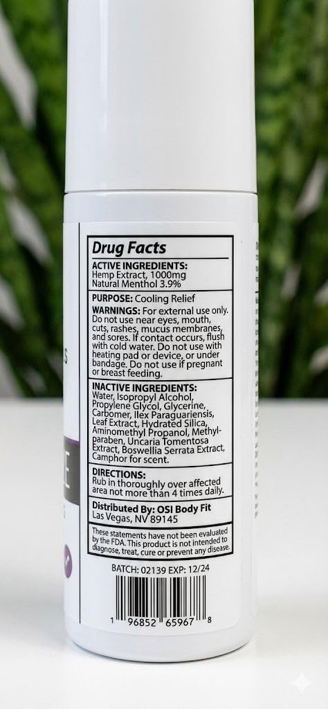 OBF Botanicals Hemp Roll On 3 Oz Instant Effect Topical Pain Relief Hemp Extract and Menthol Concentrated Roll On for Aching Muscles, Joint Relief, Ligaments - 1000mg OBF BotanicalsBuy Supplements Australia
